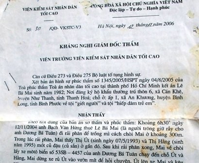 Đến năm 2006, Viện trưởng Viện KSND tối cao cũng có văn bản kháng nghị giám đốc thẩm vụ kỳ án